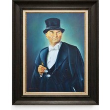 Giyense Tablore Siyah Varaklı Paspartulu Çerçeveli Atatürk Tablo A241