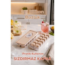 Porsima Silikon Buz Kalıbı Kapaklı – Dökmeden Kolay Dolum, Bpa Içermez, Pratik Buz Yapma Kabı-Buzluk-Cappuccino-2 Adet