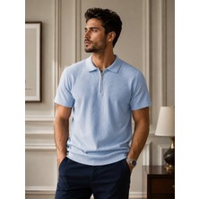 Adam & Eve Fashion Erkek Turuncu Kahverengi Mavi Pike Kumaş Fermuarlı Polo Yaka Kısa Kollu Regular Fit Tişört