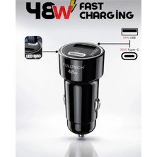 Fulltech 48W 3A Çift Çıkışlı (Type-C ve Usb) Süper Hızlı Araç Şarj Aleti + Type-C Kablolu Oto Çakmaklık Şarjı