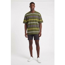 Blow Up Future Gen Çizgili Haki Oversize Erkek T-Shirt 141678