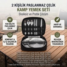Lic Life in Camp Paslanmaz Çelik Kamp Yemek Seti (2 Kişilik Özel Çantalı Premium Set) 430 Kalite Paslanmaz Çelik