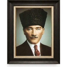 Giyense Tablore Siyah Varaklı Paspartulu Çerçeveli Atatürk Tablo A118