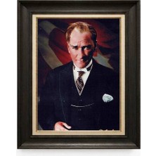 Giyense Tablore Siyah Varaklı Paspartulu Çerçeveli Atatürk Tablo A261