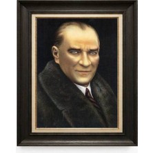 Giyense Tablore Siyah Varaklı Paspartulu Çerçeveli Atatürk Tablo A312