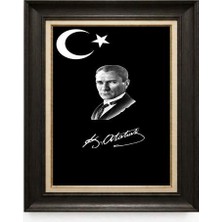 Giyense Tablore Siyah Varaklı Paspartulu Çerçeveli Atatürk Tablo A50