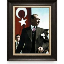 Giyense Tablore Siyah Varaklı Paspartulu Çerçeveli Atatürk Tablo A101