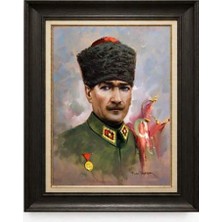 Giyense Tablore Siyah Varaklı Paspartulu Çerçeveli Atatürk Tablo A145