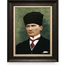 Giyense Tablore Siyah Varaklı Paspartulu Çerçeveli Atatürk Tablo A254