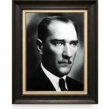 Giyense Tablore Siyah Varaklı Paspartulu Çerçeveli Atatürk Tablo A355