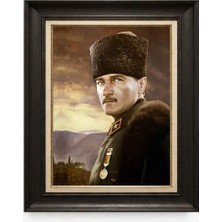 Giyense Tablore Siyah Varaklı Paspartulu Çerçeveli Atatürk Tablo A180