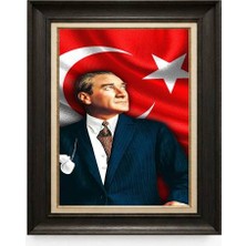 Giyense Tablore Siyah Varaklı Paspartulu Çerçeveli Atatürk Tablo A341