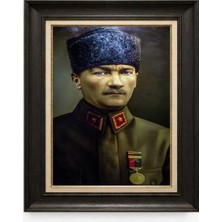 Giyense Tablore Siyah Varaklı Paspartulu Çerçeveli Atatürk Tablo A64