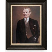 Giyense Tablore Siyah Varaklı Paspartulu Çerçeveli Atatürk Tablo A144