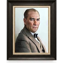 Giyense Tablore Siyah Varaklı Paspartulu Çerçeveli Atatürk Tablo A164