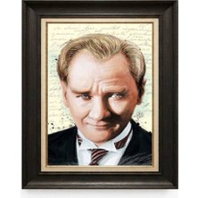 Giyense Tablore Siyah Varaklı Paspartulu Çerçeveli Atatürk Tablo A252