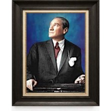 Giyense Tablore Siyah Varaklı Paspartulu Çerçeveli Atatürk Tablo A89