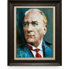 Giyense Tablore Siyah Varaklı Paspartulu Çerçeveli Atatürk Tablo A45