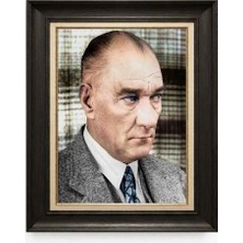 Giyense Tablore Siyah Varaklı Paspartulu Çerçeveli Atatürk Tablo A158