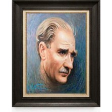 Giyense Tablore Siyah Varaklı Paspartulu Çerçeveli Atatürk Tablo A39