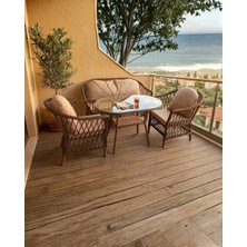 Liva Mini Ikili Rattan Bahçe ve Balkon Oturma Grubu 2-1-1 Kahverengi-Bej Kumaş