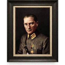 Giyense Tablore Siyah Varaklı Paspartulu Çerçeveli Atatürk Tablo A47
