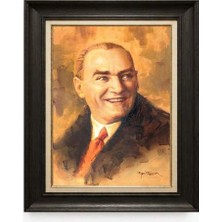 Giyense Tablore Siyah Varaklı Paspartulu Çerçeveli Atatürk Tablo A149