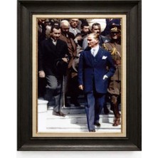 Giyense Tablore Siyah Varaklı Paspartulu Çerçeveli Atatürk Tablo A186