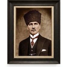 Giyense Tablore Siyah Varaklı Paspartulu Çerçeveli Atatürk Tablo A410