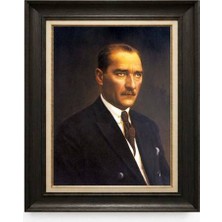 Giyense Tablore Siyah Varaklı Paspartulu Çerçeveli Atatürk Tablo A296