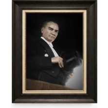 Giyense Tablore Siyah Varaklı Paspartulu Çerçeveli Atatürk Tablo A346