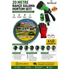 Revello 20 Metre Bahçe Hortumu 8 Fonksiyonlu Sulama Tabancası 2 Kelepçe Eldivenli Bahçe Sulama Seti