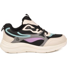 Look Life Bej-Siyah Fileli Hava Alabilen Bağcıklı Rahat Tabanlı Unisex Yürüyüş ve Spor Ayakkabı Sneaker 26106 G