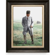 Giyense Tablore Siyah Varaklı Paspartulu Çerçeveli Atatürk Tablo A379