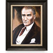 Giyense Tablore Siyah Varaklı Paspartulu Çerçeveli Atatürk Tablo A69