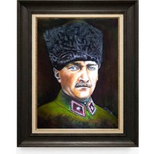 Giyense Tablore Siyah Varaklı Paspartulu Çerçeveli Atatürk Tablo A386