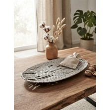 La Madore Bambu Nikel Görünümlü Dekoratif Oval Tepsi 35X22 cm Sunumluk Organizer