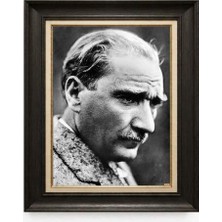 Giyense Tablore Siyah Varaklı Paspartulu Çerçeveli Atatürk Tablo A43