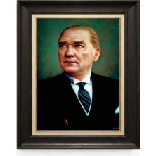 Giyense Tablore Siyah Varaklı Paspartulu Çerçeveli Atatürk Tablo A123