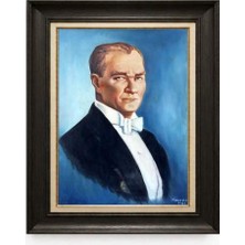 Giyense Tablore Siyah Varaklı Paspartulu Çerçeveli Atatürk Tablo A129