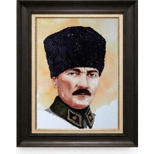 Giyense Tablore Siyah Varaklı Paspartulu Çerçeveli Atatürk Tablo A71
