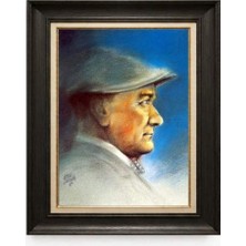 Giyense Tablore Siyah Varaklı Paspartulu Çerçeveli Atatürk Tablo A176