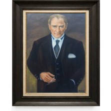 Giyense Tablore Siyah Varaklı Paspartulu Çerçeveli Atatürk Tablo A274