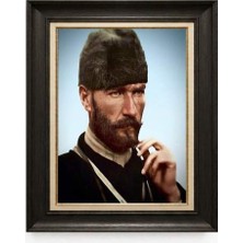Giyense Tablore Siyah Varaklı Paspartulu Çerçeveli Atatürk Tablo A217