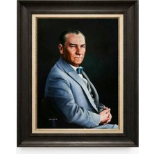 Giyense Tablore Siyah Varaklı Paspartulu Çerçeveli Atatürk Tablo A311