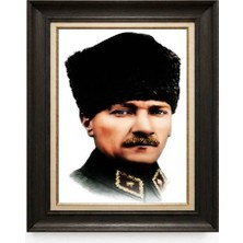 Giyense Tablore Siyah Varaklı Paspartulu Çerçeveli Atatürk Tablo A403