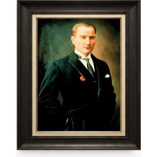 Giyense Tablore Siyah Varaklı Paspartulu Çerçeveli Atatürk Tablo A78