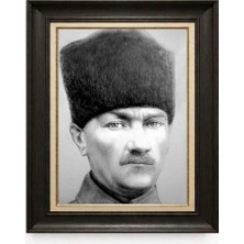 Giyense Tablore Siyah Varaklı Paspartulu Çerçeveli Atatürk Tablo A172