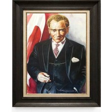 Giyense Tablore Siyah Varaklı Paspartulu Çerçeveli Atatürk Tablo A233