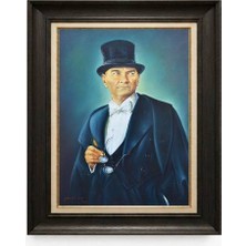 Giyense Tablore Siyah Varaklı Paspartulu Çerçeveli Atatürk Tablo A281